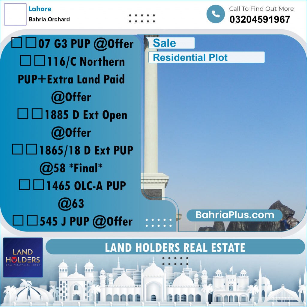 Residential Plot for Sale in Bahria Orchard, Lahore - (BP-284732)
