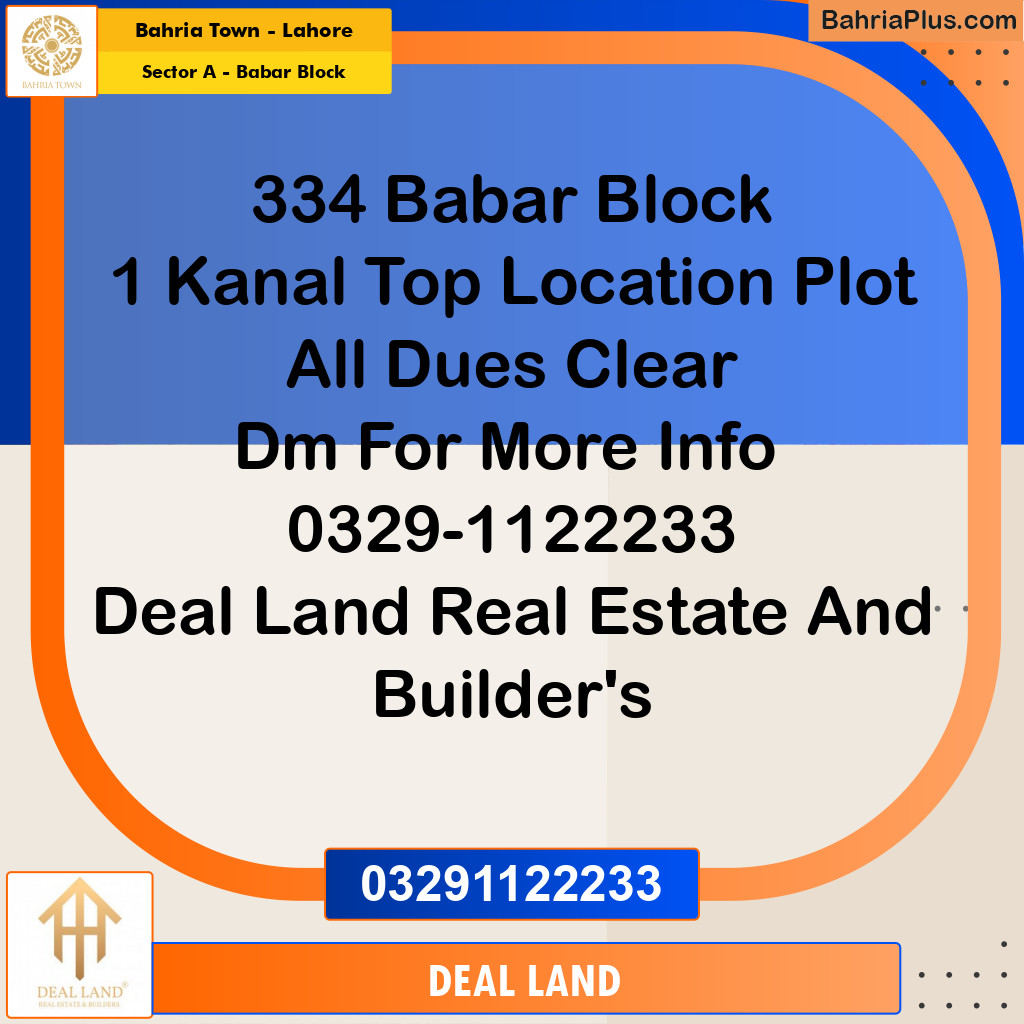1 Kanal Residential Plot for Sale in Sector A - Babar Block -  Bahria Town, Lahore - (BP-284734)