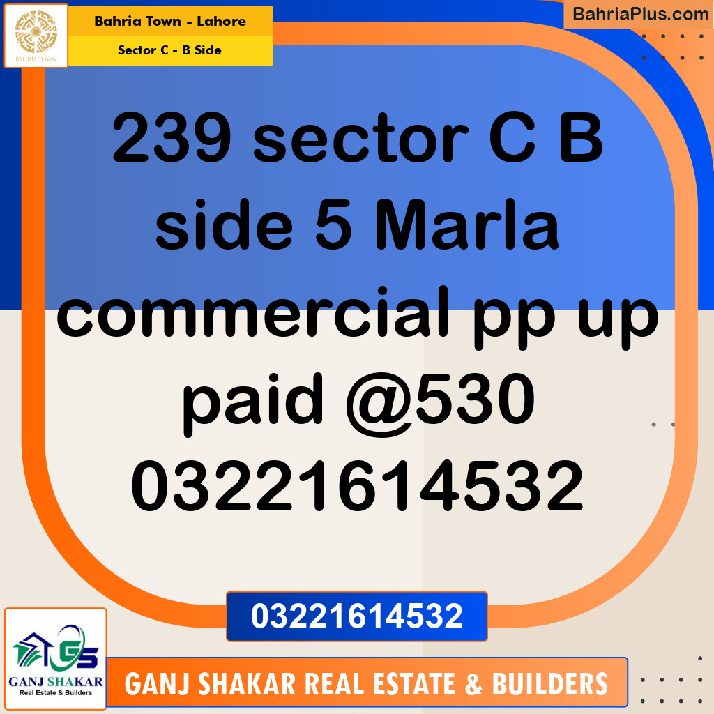 5 Marla Commercial Plot for Sale in Sector C - B Side -  Bahria Town, Lahore - (BP-284772)