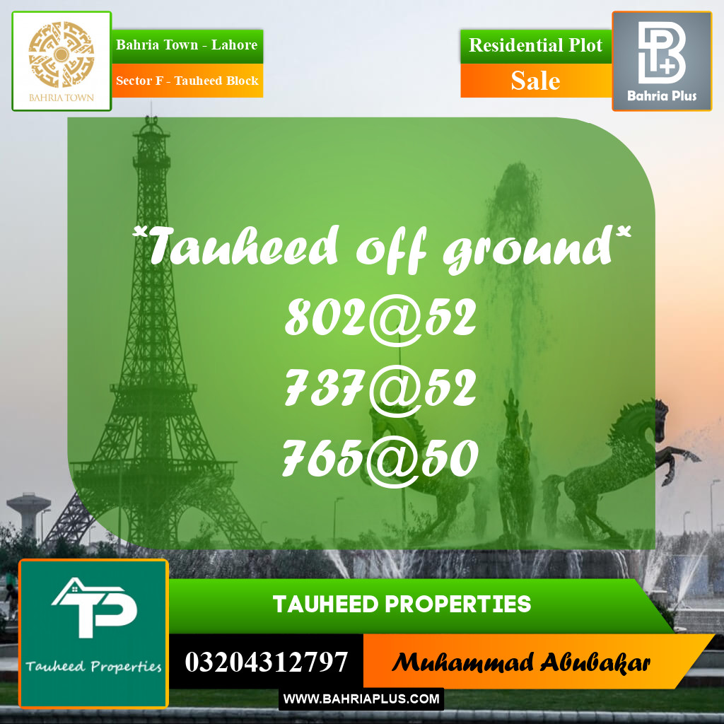 5 Marla Residential Plot for Sale in Sector F - Tauheed Block -  Bahria Town, Lahore - (BP-284791)