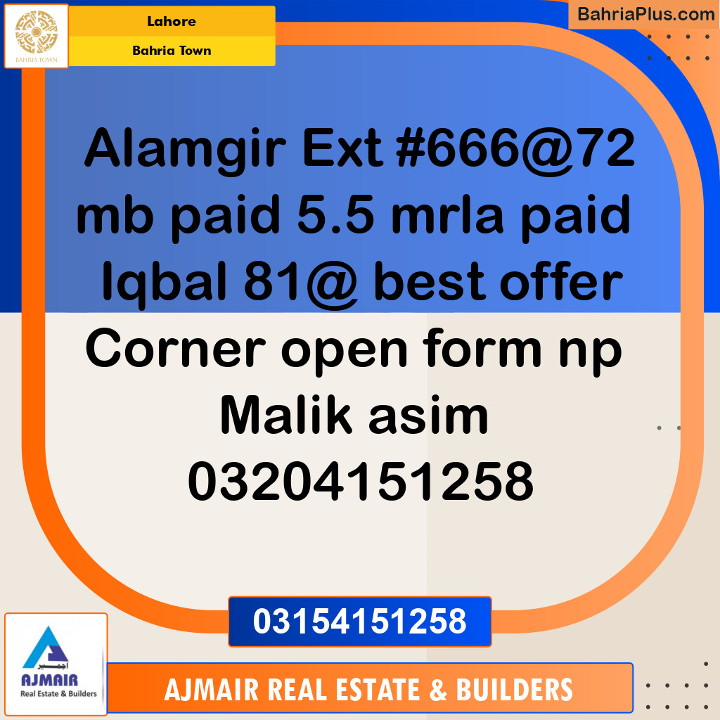 Residential Plot for Sale in Bahria Town, Lahore - (BP-284792)
