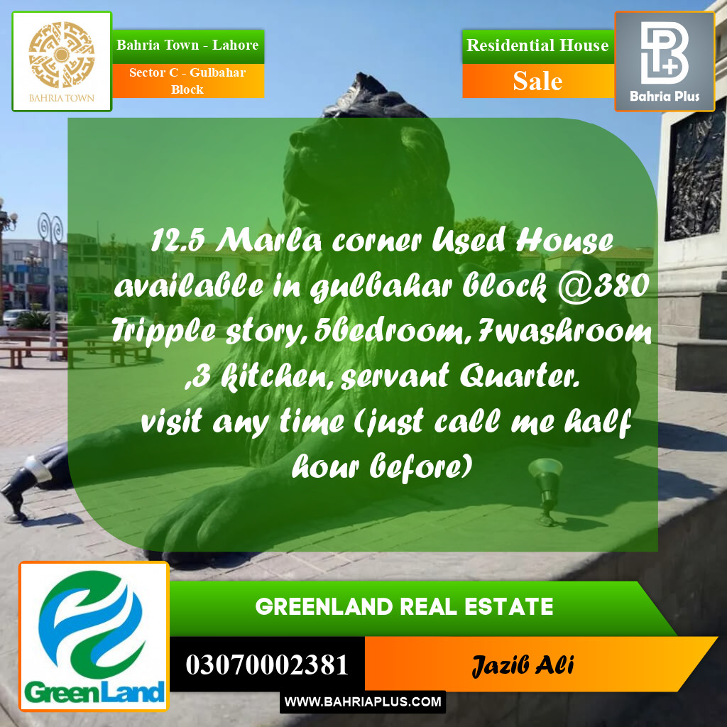 12 Marla Residential House for Sale in Sector C - Gulbahar Block -  Bahria Town, Lahore - (BP-284806)
