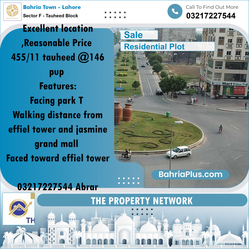 10 Marla Residential Plot for Sale in Sector F - Tauheed Block -  Bahria Town, Lahore - (BP-284889)