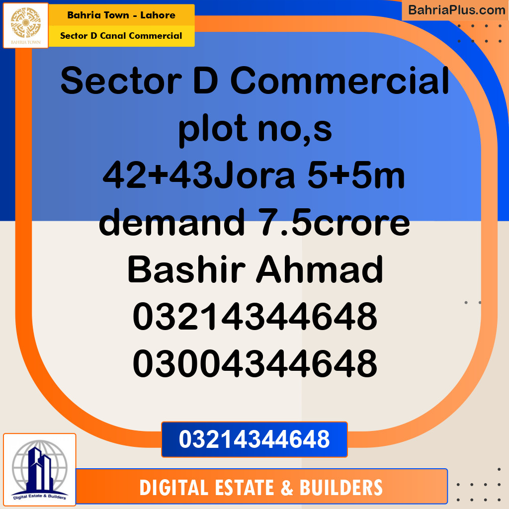 5 Marla Commercial Plot for Sale in Sector D Canal Commercial -  Bahria Town, Lahore - (BP-284897)