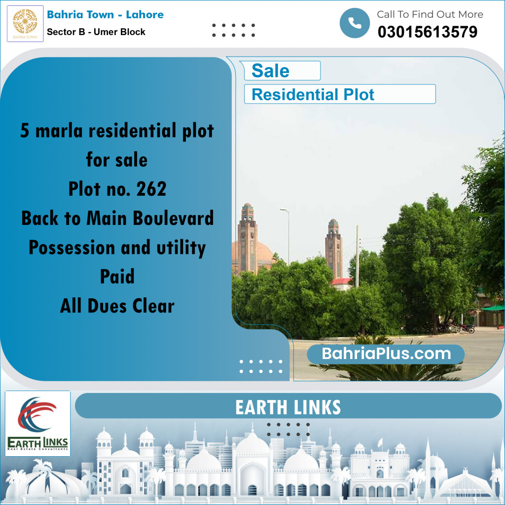5 Marla Residential Plot for Sale in Sector B - Umer Block -  Bahria Town, Lahore - (BP-284936)