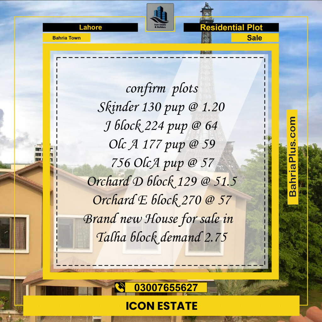 Residential Plot for Sale in Bahria Town, Lahore - (BP-284943)