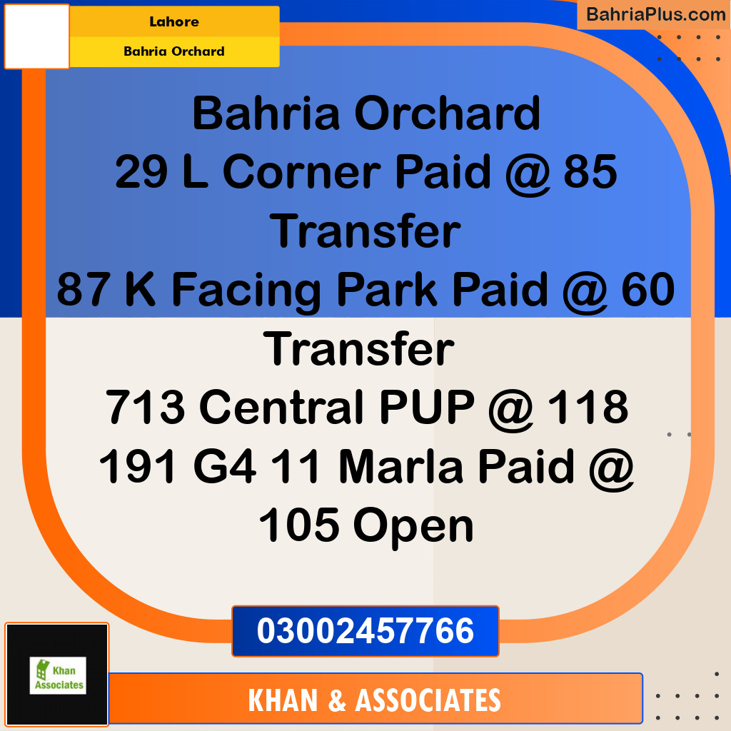 Residential Plot for Sale in Bahria Orchard, Lahore - (BP-284950)