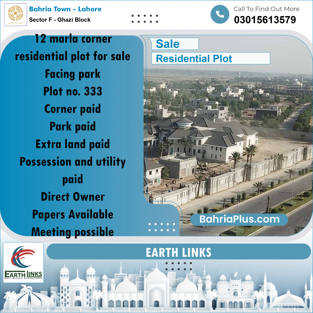 12 Marla Residential Plot for Sale in Sector F - Ghazi Block -  Bahria Town, Lahore - (BP-284989)