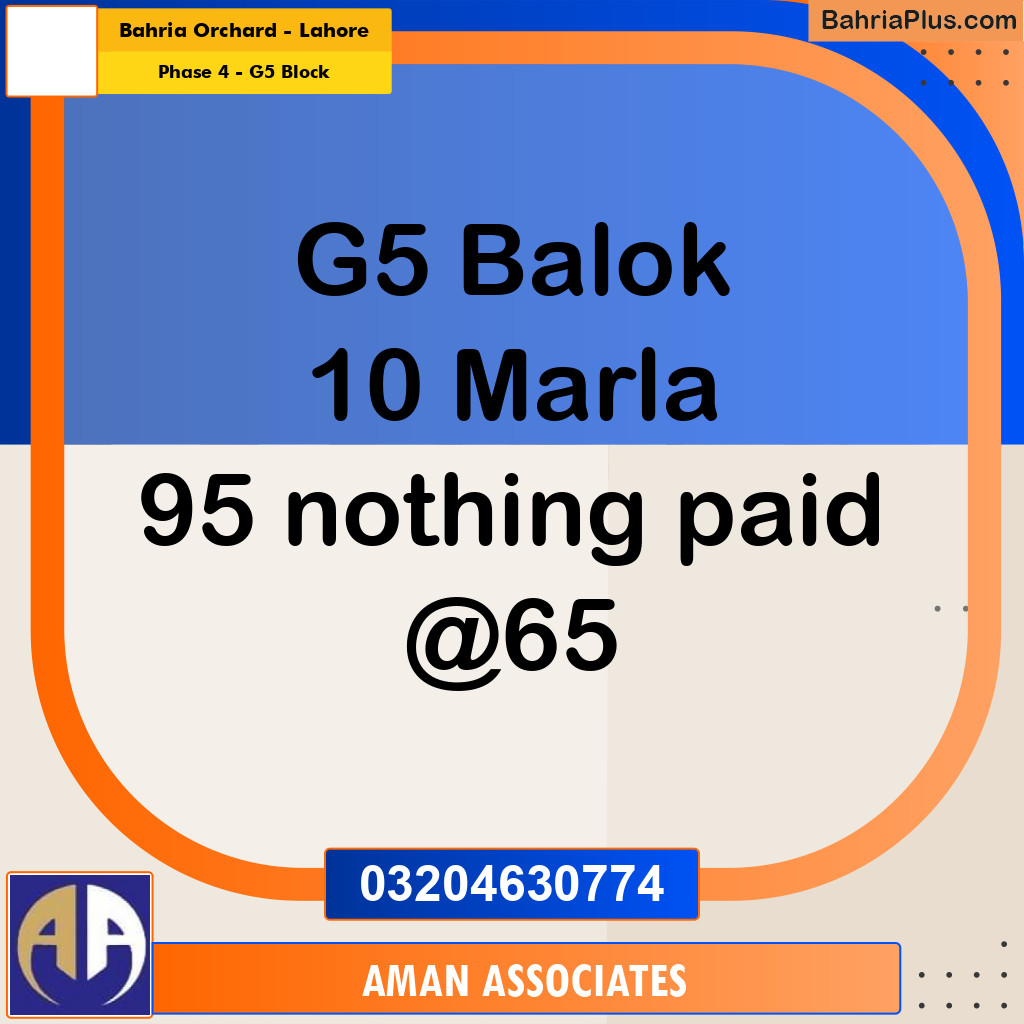 10 Marla Residential Plot for Sale in Phase 4 - G5 Block -  Bahria Orchard, Lahore - (BP-284990)