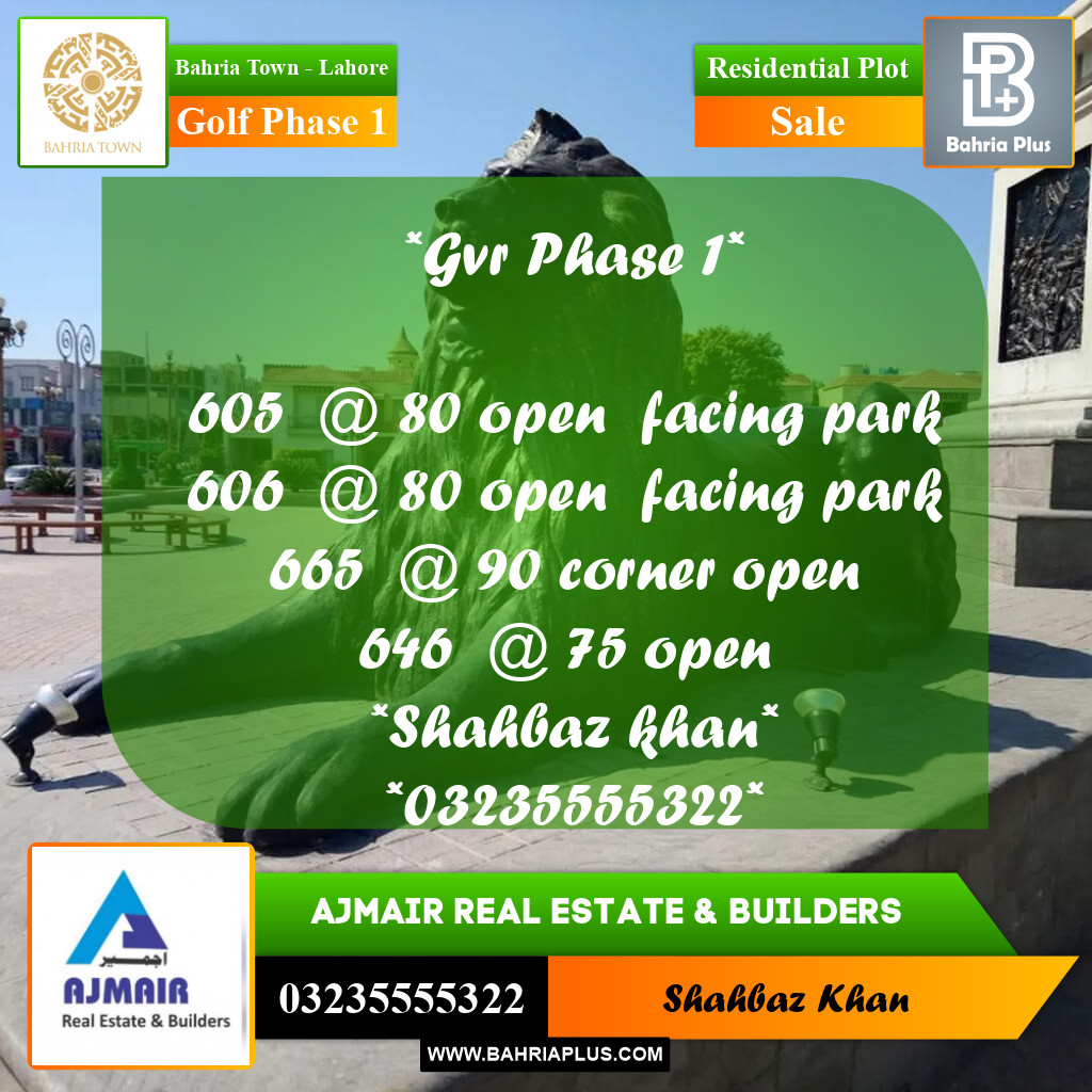 5 Marla Residential Plot for Sale in Golf Phase 1 -  Bahria Town, Lahore - (BP-284991)