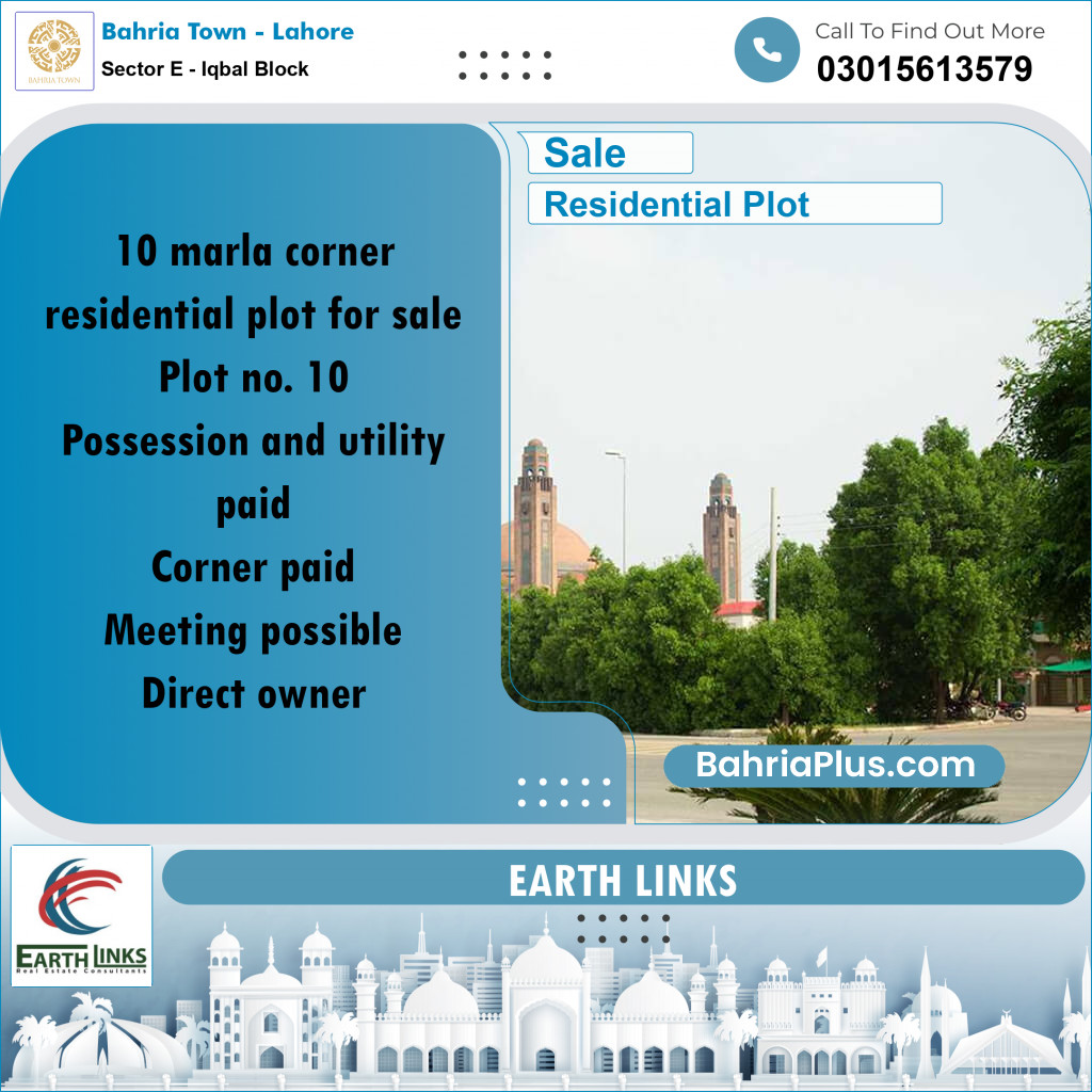 10 Marla Residential Plot for Sale in Sector E - Iqbal Block -  Bahria Town, Lahore - (BP-284992)