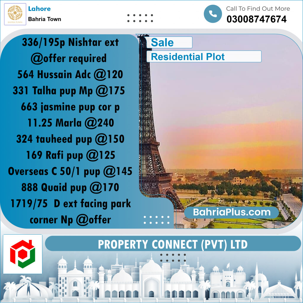 Residential Plot for Sale in Bahria Town, Lahore - (BP-285022)