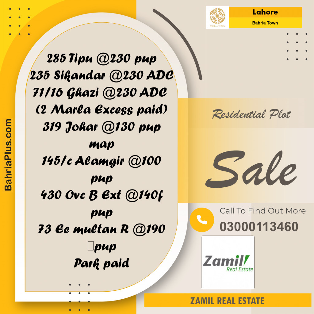 Residential Plot for Sale in Bahria Town, Lahore - (BP-285034)