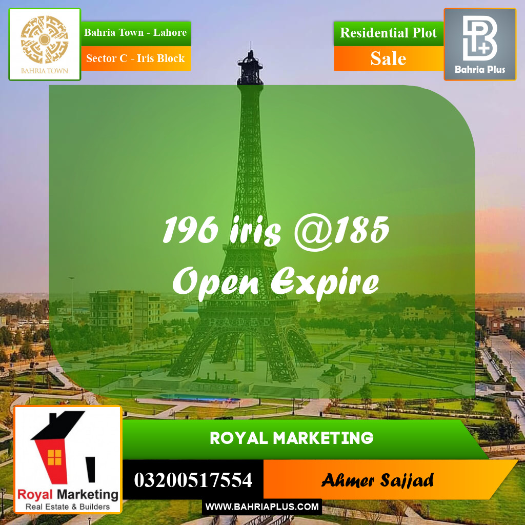 Residential Plot for Sale in Sector C - Iris Block -  Bahria Town, Lahore - (BP-285043)