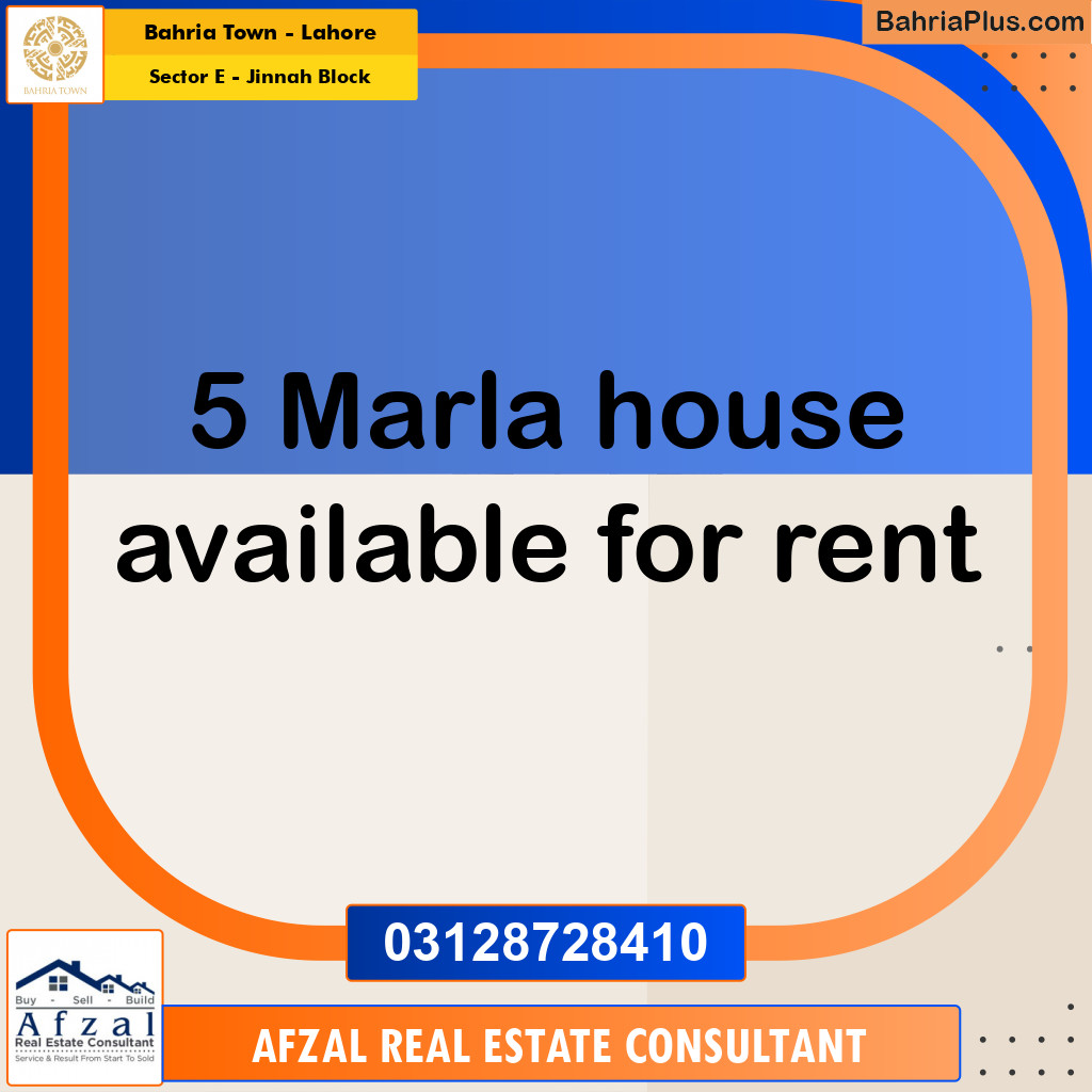 5 Marla Residential House for Rent in Sector E - Jinnah Block - Bahria Town, Lahore - (BP-285056)