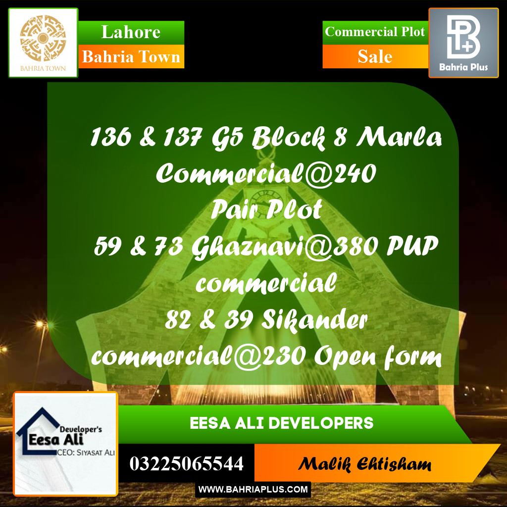 Commercial Plot for Sale in Bahria Town, Lahore - (BP-285094)