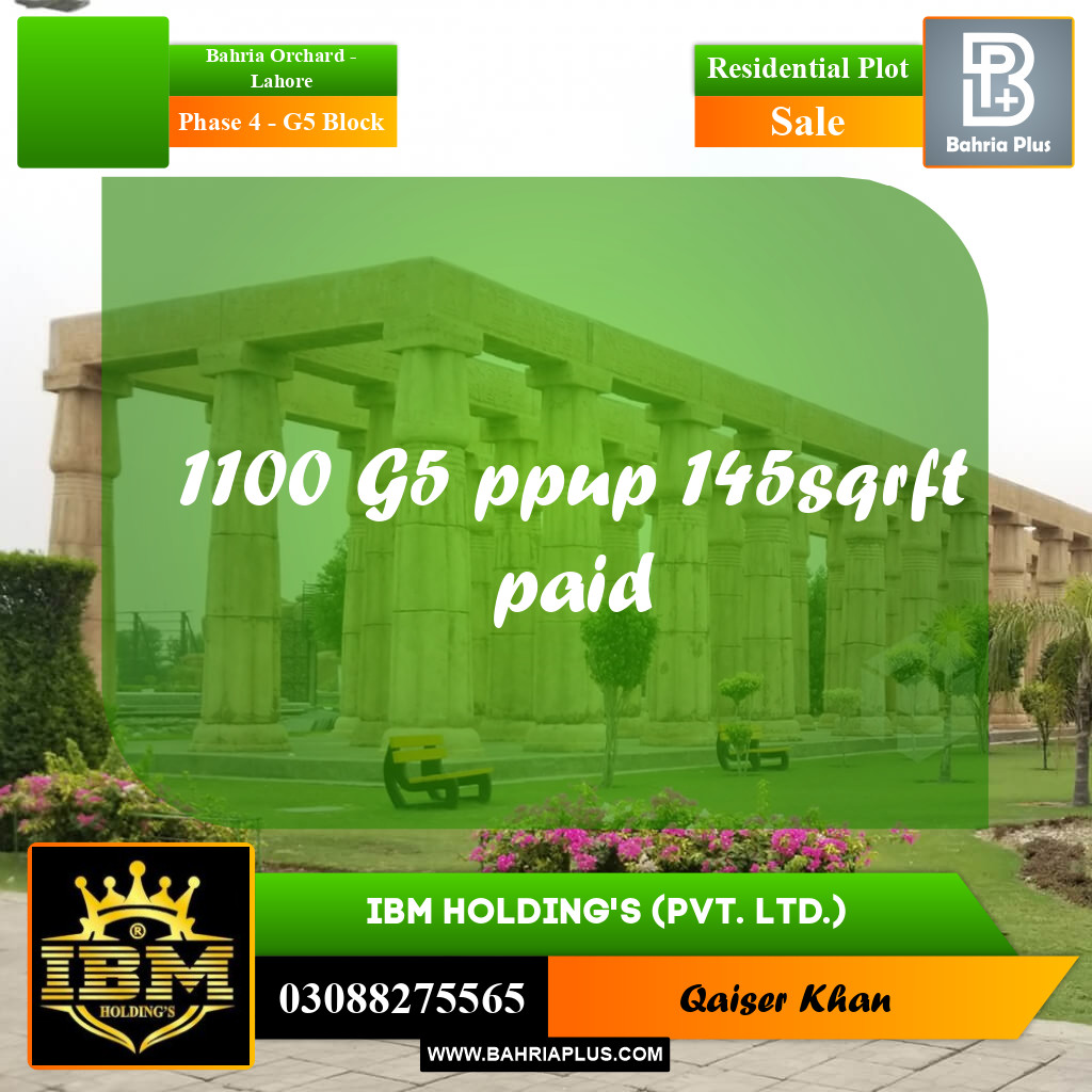 10 Marla Residential Plot for Sale in Phase 4 - G5 Block -  Bahria Orchard, Lahore - (BP-285105)