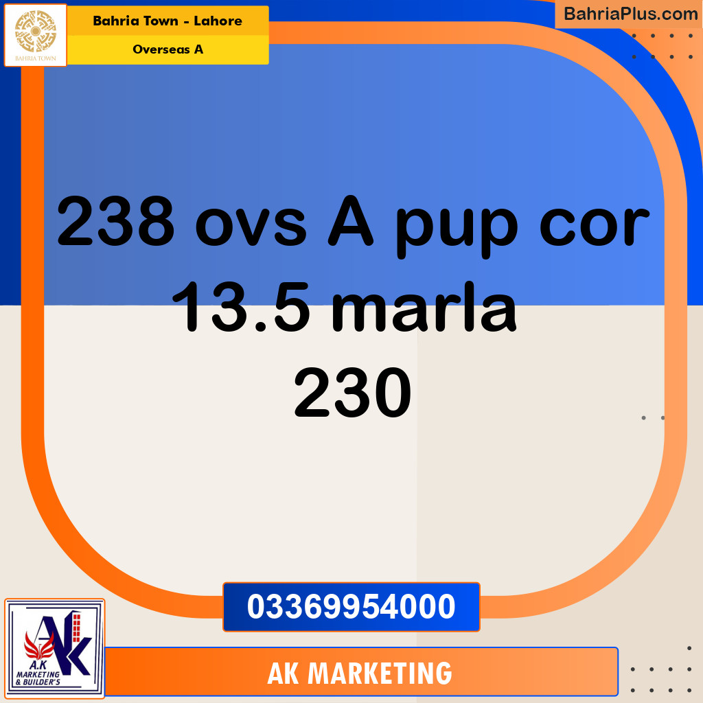 13.5 Marla Residential Plot for Sale in Overseas A -  Bahria Town, Lahore - (BP-285118)