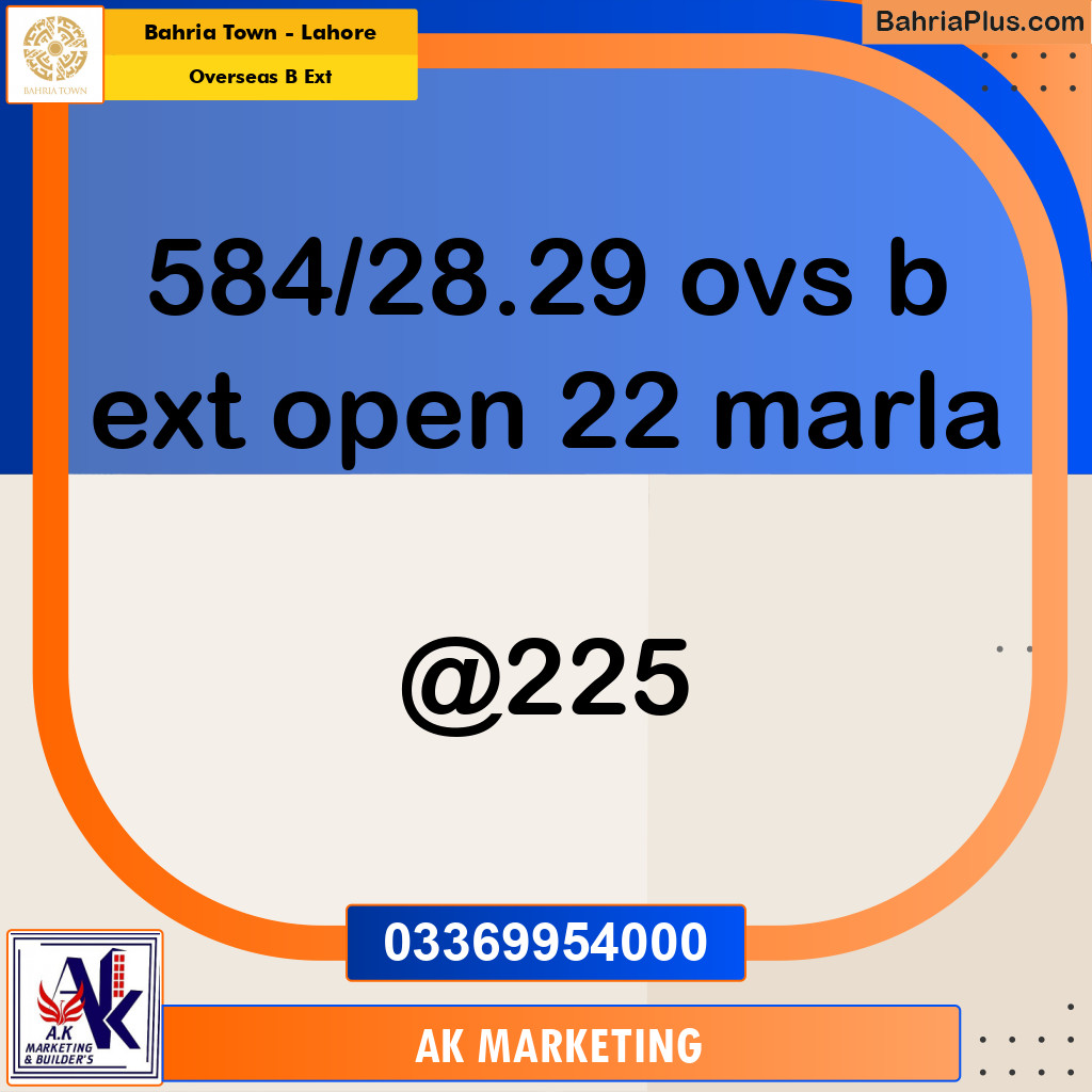 22 Marla Residential Plot for Sale in Overseas B Ext -  Bahria Town, Lahore - (BP-285120)