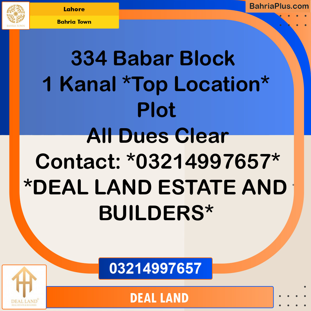 Residential Plot for Sale in Bahria Town, Lahore - (BP-285149)