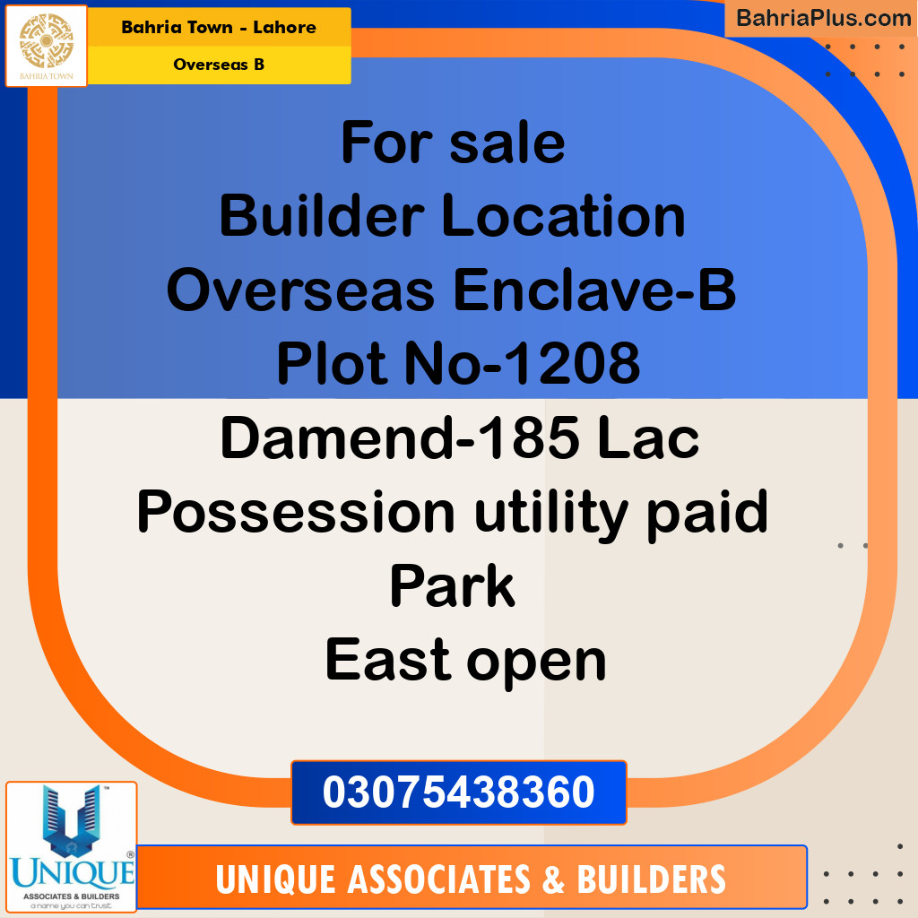 10 Marla Residential Plot for Sale in Overseas B -  Bahria Town, Lahore - (BP-285160)