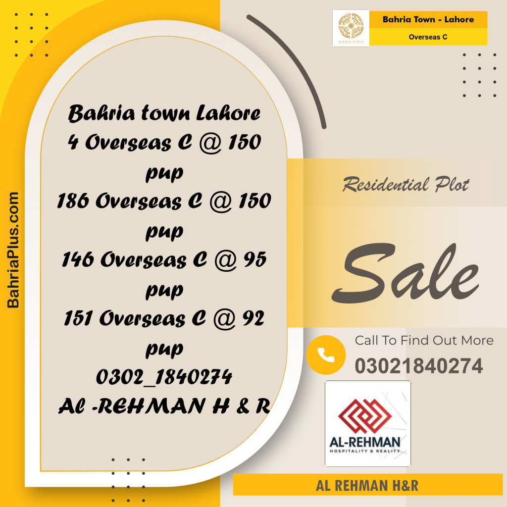 10 Marla Residential Plot for Sale in Overseas C -  Bahria Town, Lahore - (BP-285171)