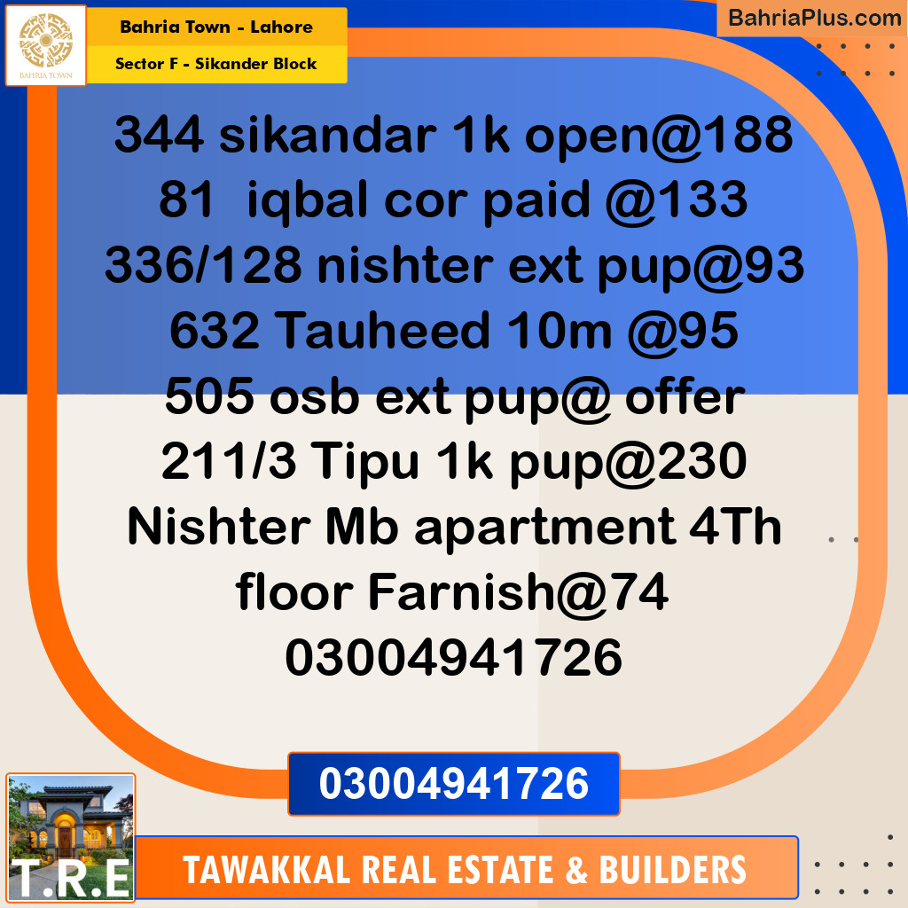 1 Kanal Residential Plot for Sale in Sector F - Sikander Block -  Bahria Town, Lahore - (BP-285206)