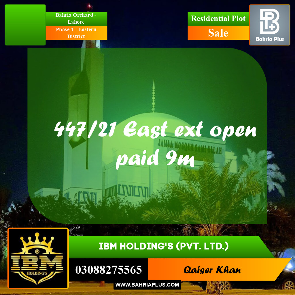 9 Marla Residential Plot for Sale in Phase 1 - Eastern District -  Bahria Orchard, Lahore - (BP-285220)