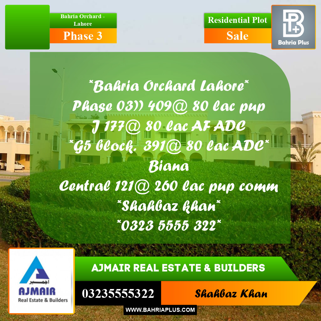 8 Marla Residential Plot for Sale in Phase 3 -  Bahria Orchard, Lahore - (BP-285239)