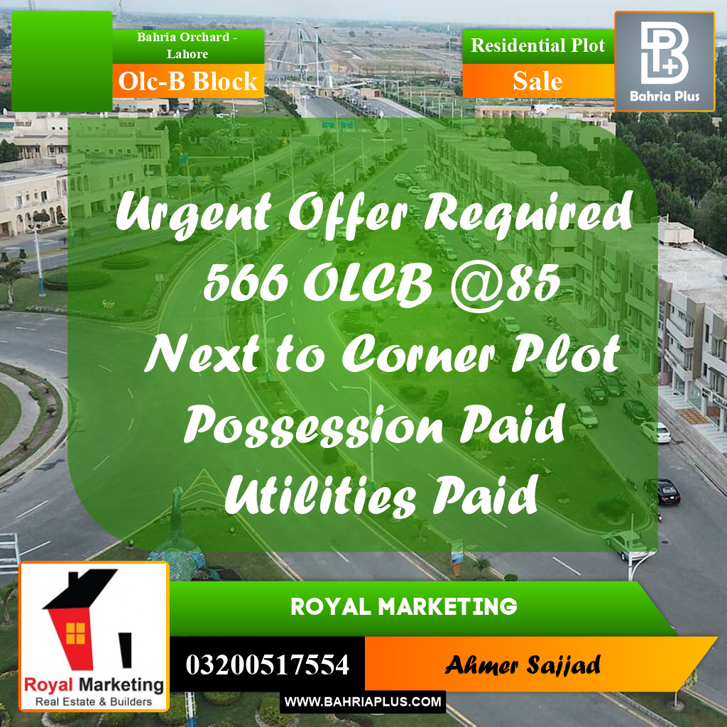 8 Marla Residential Plot for Sale in OLC-B Block -  Bahria Orchard, Lahore - (BP-285274)