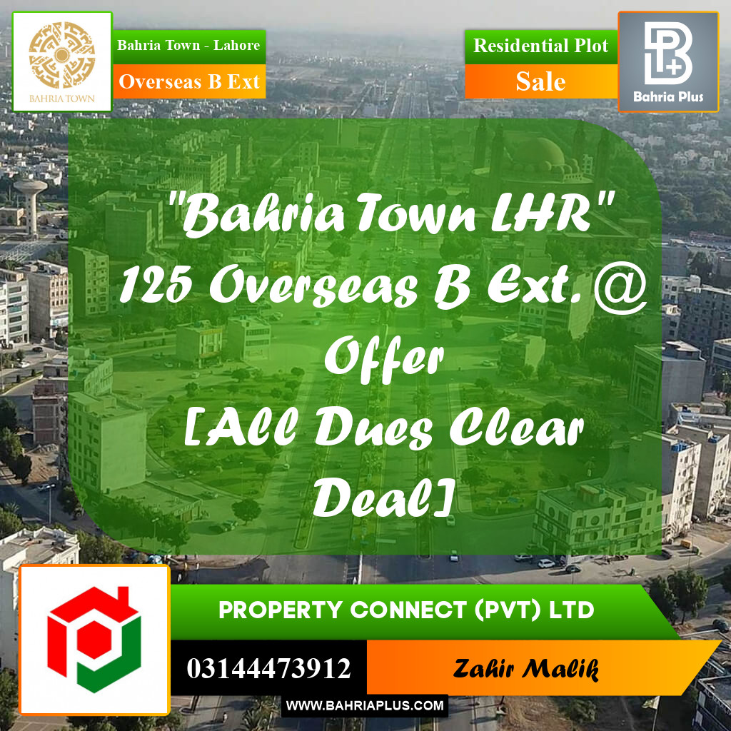 10 Marla Residential Plot for Sale in Overseas B Ext -  Bahria Town, Lahore - (BP-285367)