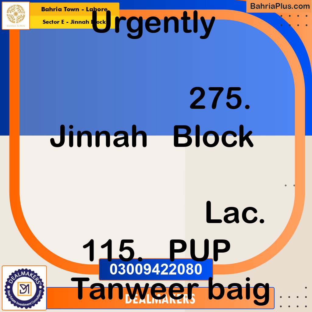5 Marla Residential Plot for Sale in Sector E - Jinnah Block -  Bahria Town, Lahore - (BP-285374)