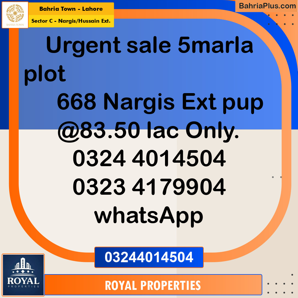 Residential Plot for Sale in Sector C - Nargis/Hussain Ext. -  Bahria Town, Lahore - (BP-285385)