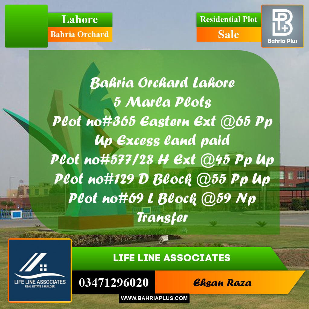 5 Marla Residential Plot for Sale in Bahria Orchard, Lahore - (BP-285398)