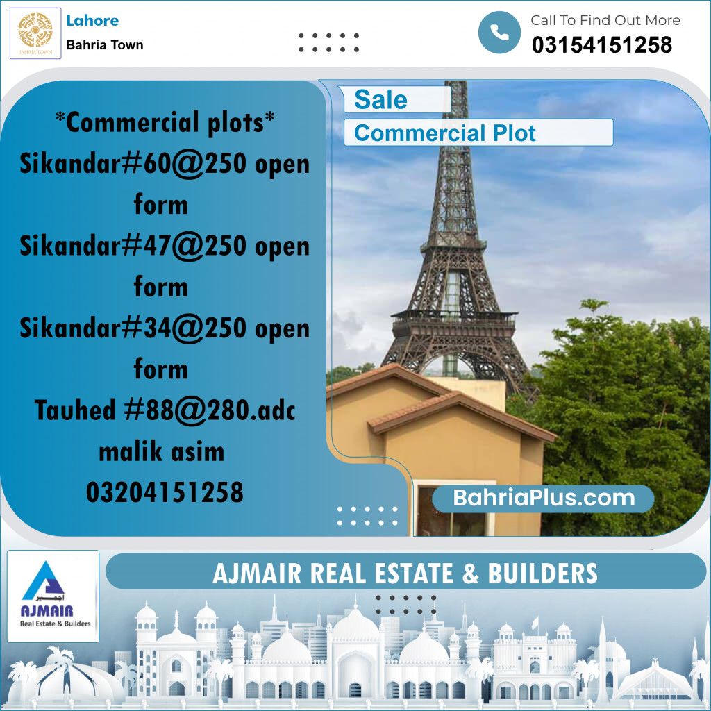 Commercial Plot for Sale in Bahria Town, Lahore - (BP-285409)