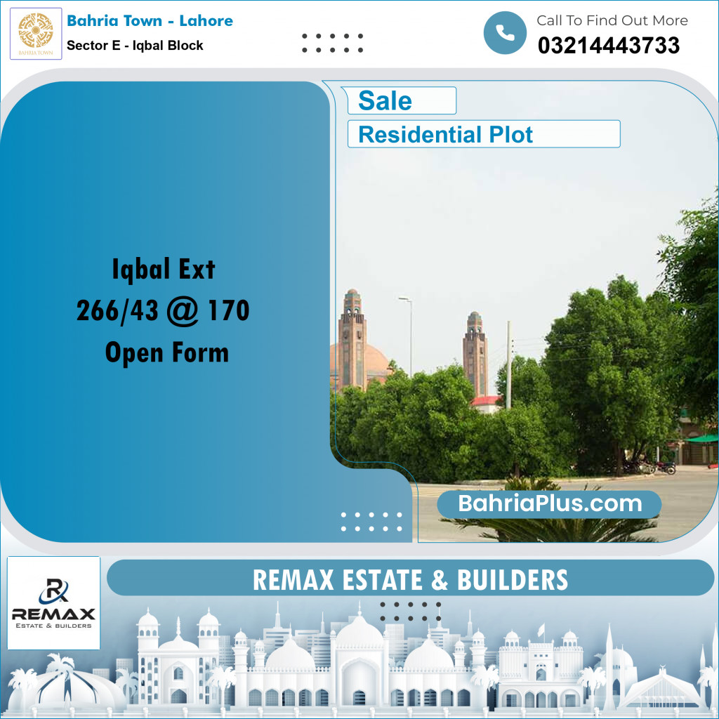 10 Marla Residential Plot for Sale in Sector E - Iqbal Block -  Bahria Town, Lahore - (BP-285443)