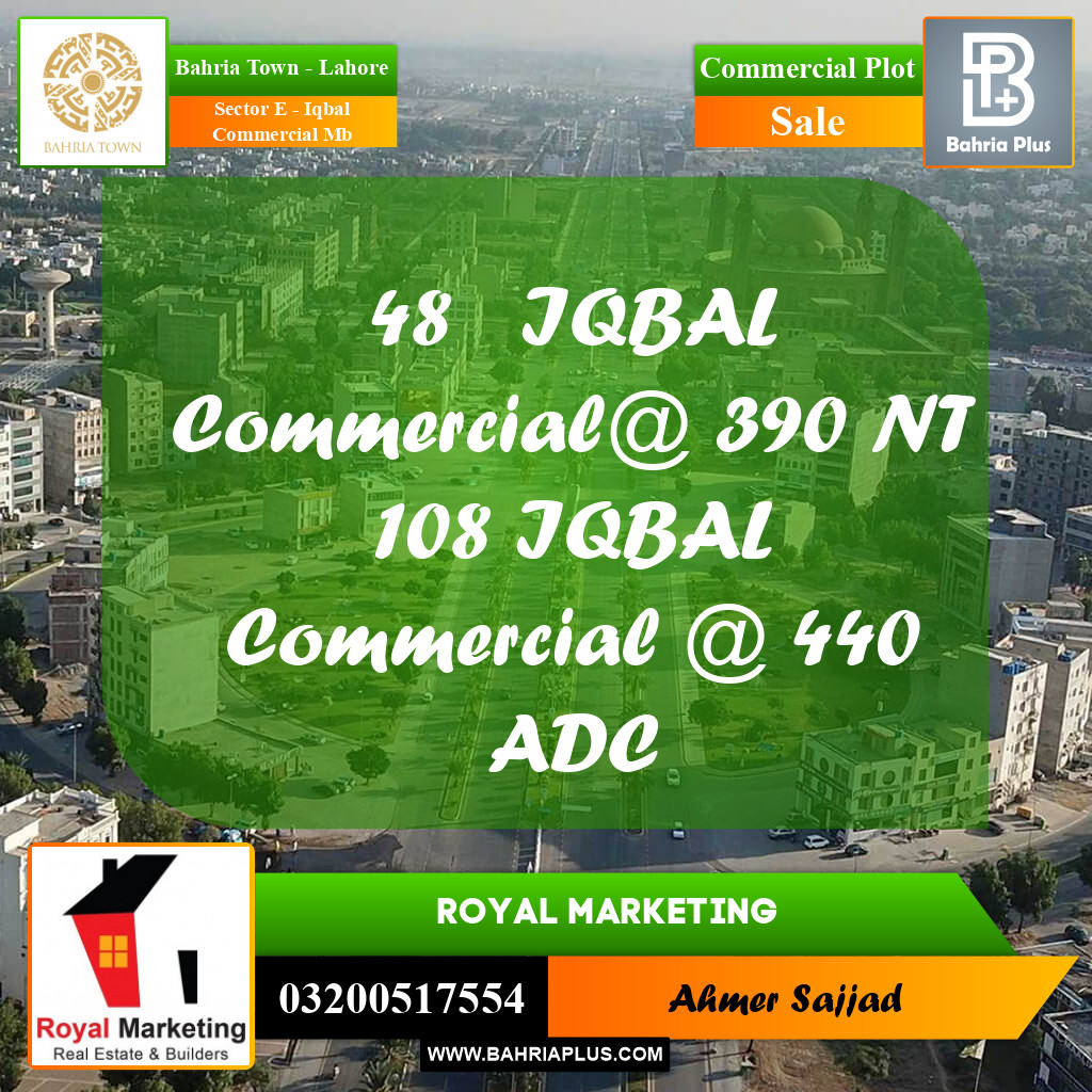 Commercial Plot for Sale in Sector E - Iqbal Commercial MB -  Bahria Town, Lahore - (BP-285460)