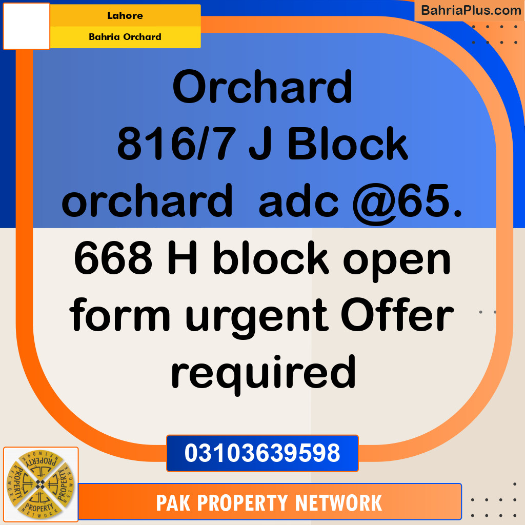 Residential Plot for Sale in Bahria Orchard, Lahore - (BP-285495)