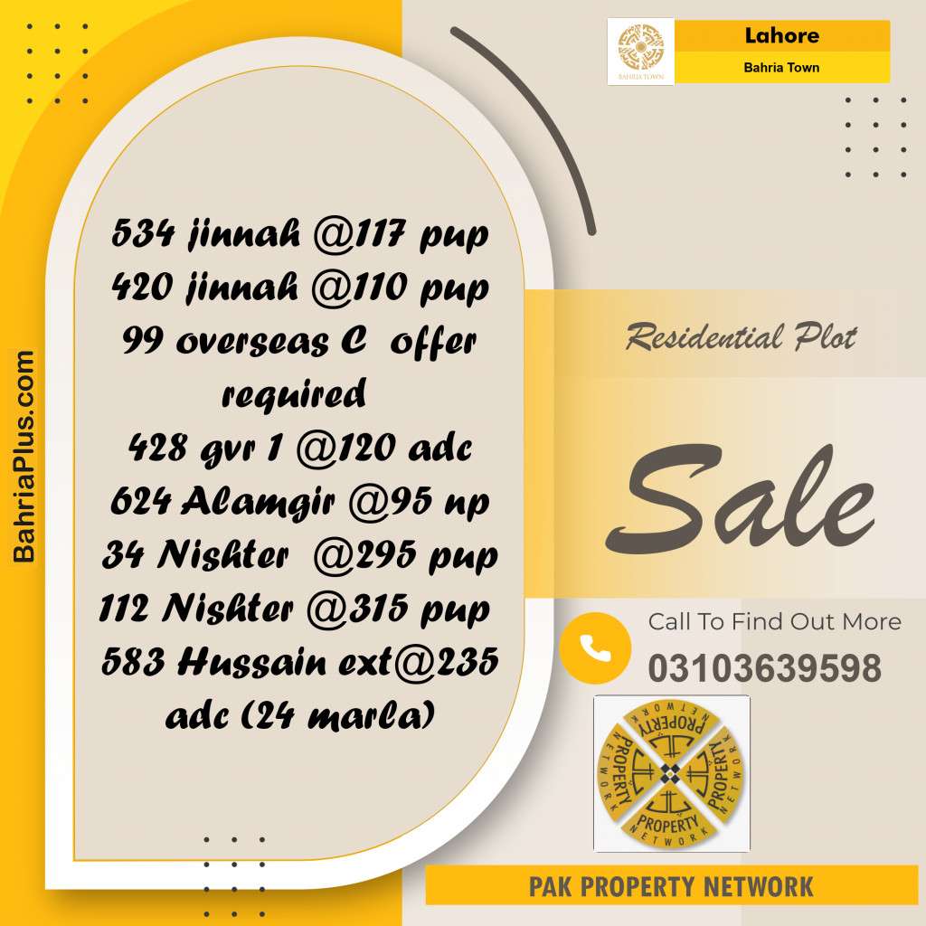 Residential Plot for Sale in Bahria Town, Lahore - (BP-285496)