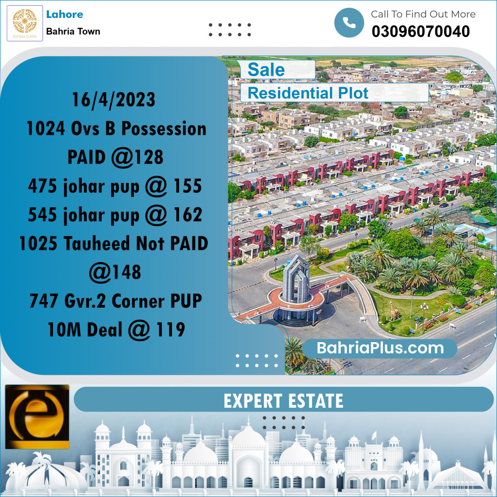 10 Marla Residential Plot for Sale in Bahria Town, Lahore - (BP-285527)