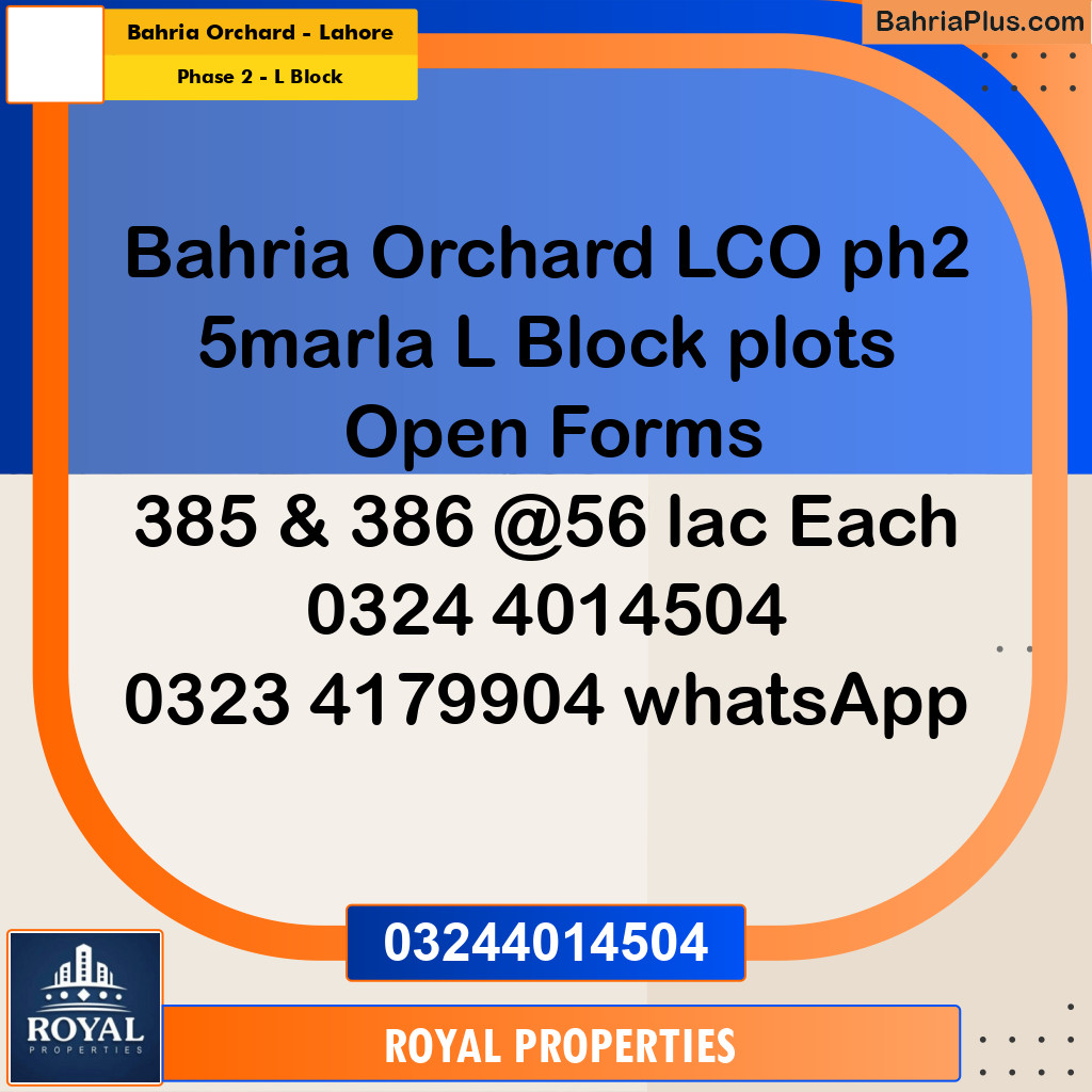 Residential Plot for Sale in Phase 2 - L Block -  Bahria Orchard, Lahore - (BP-285529)