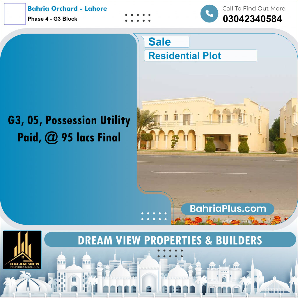 10 Marla Residential Plot for Sale in Phase 4 - G3 Block - Bahria Orchard, Lahore - (BP-285543)