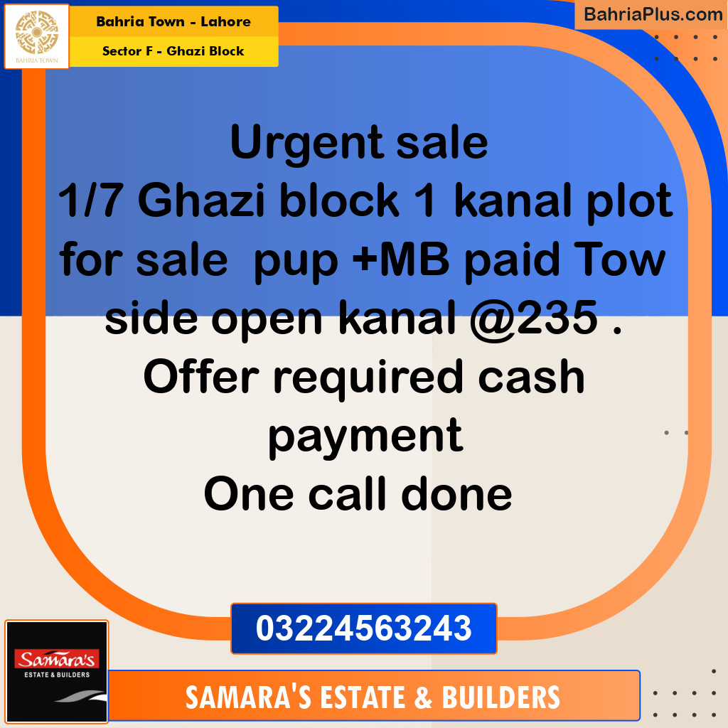 1 Kanal Residential Plot for Sale in Sector F - Ghazi Block -  Bahria Town, Lahore - (BP-285582)