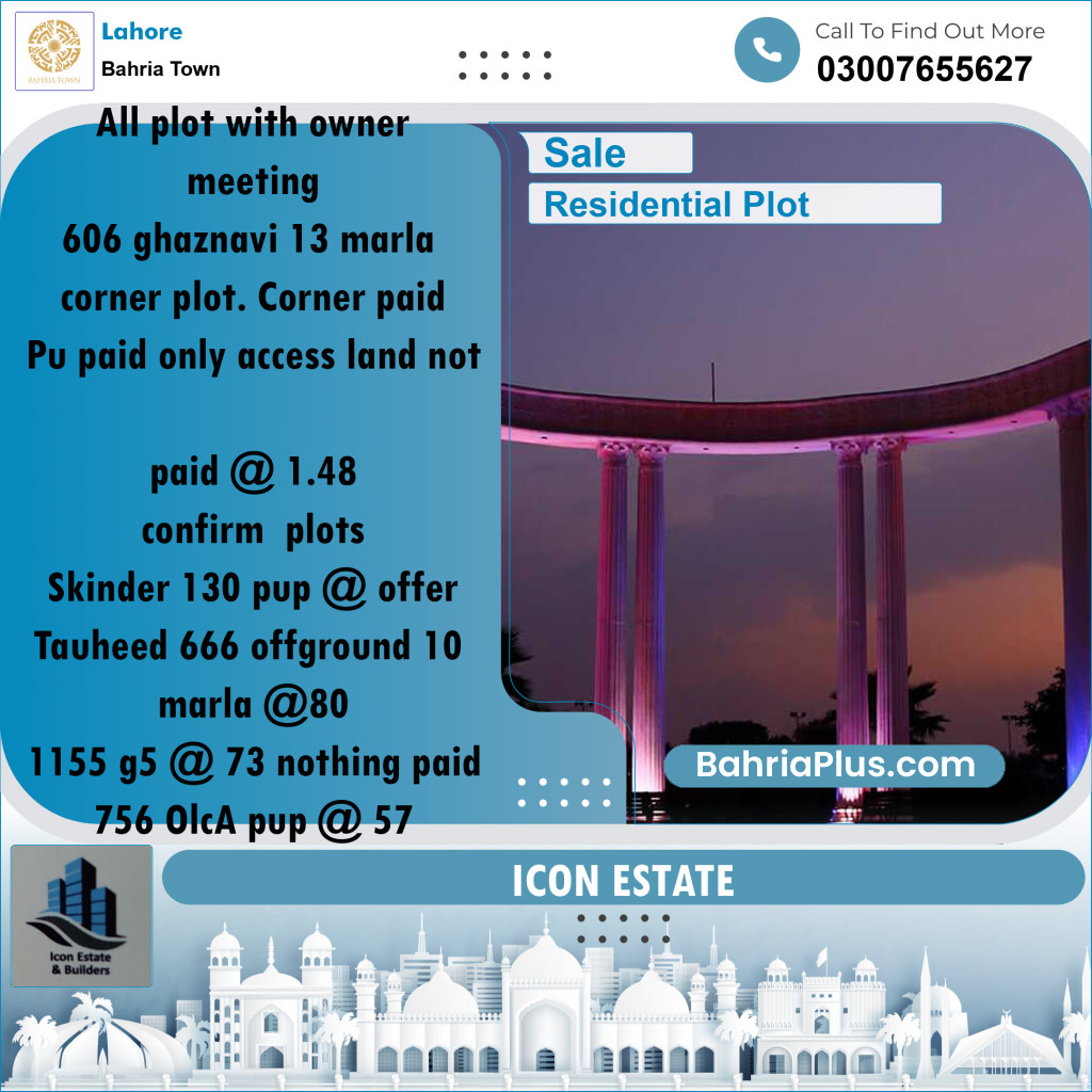 Residential Plot for Sale in Bahria Town, Lahore - (BP-285610)