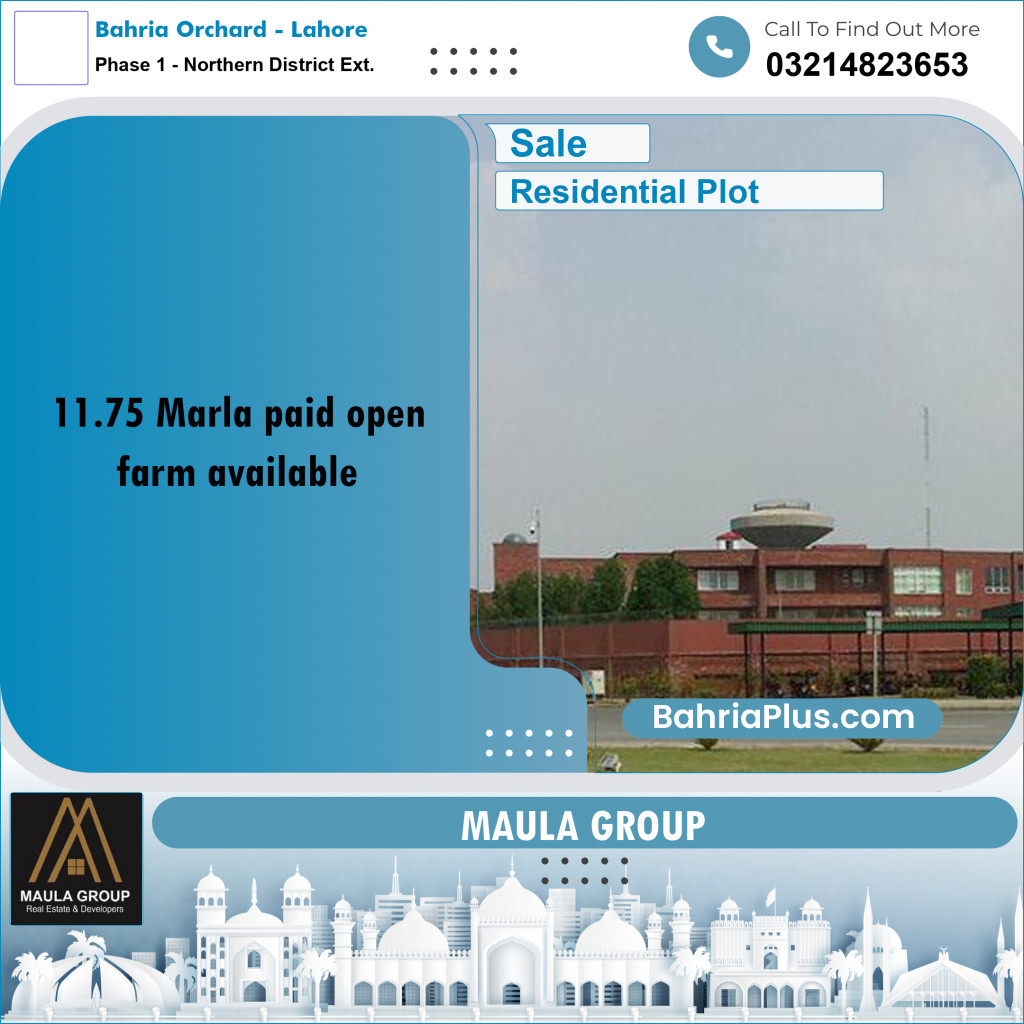 11.75 Marla Residential Plot for Sale in Phase 1 - Northern District Ext. -  Bahria Orchard, Lahore - (BP-285623)