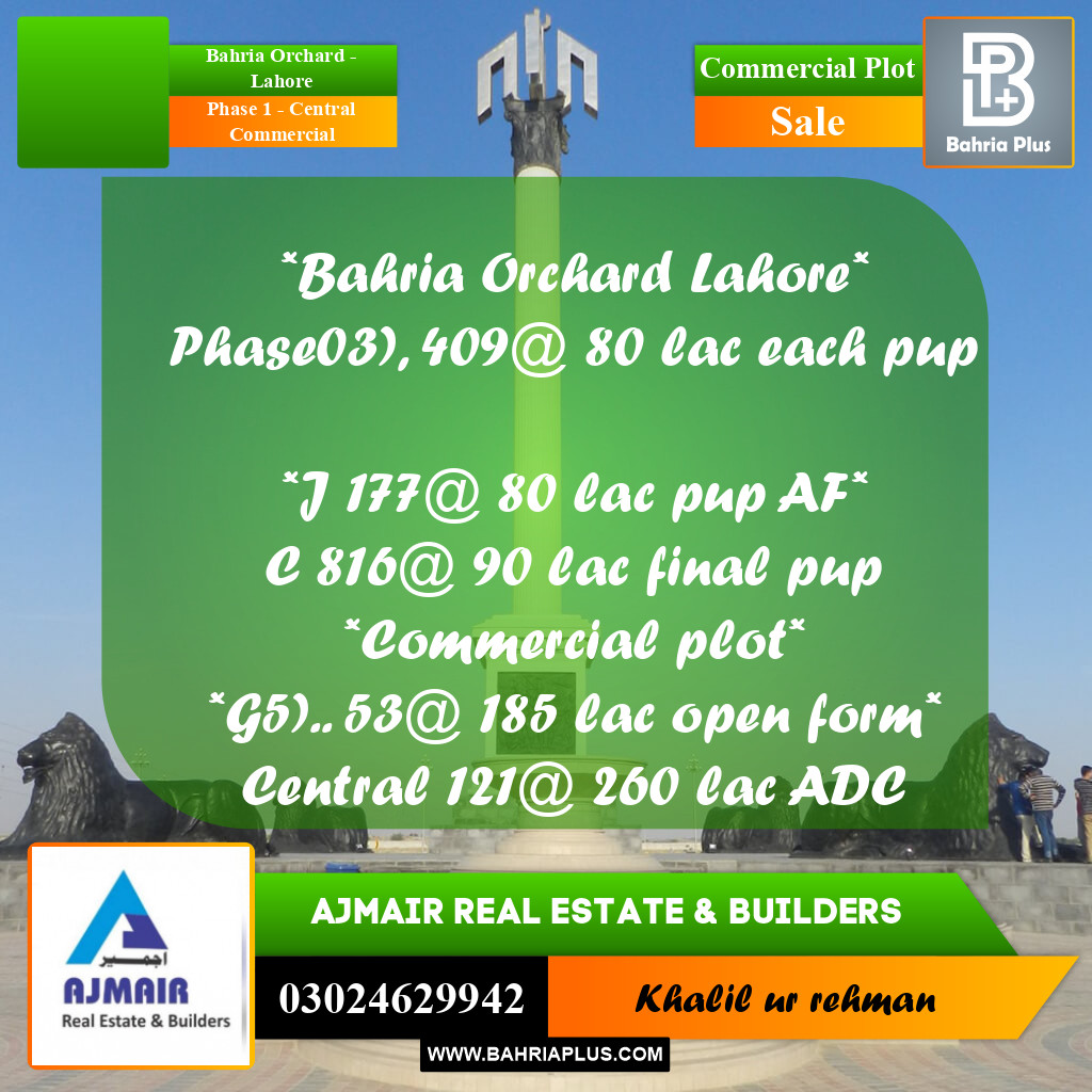 5 Marla Commercial Plot for Sale in Phase 1 - Central Commercial -  Bahria Orchard, Lahore - (BP-285652)