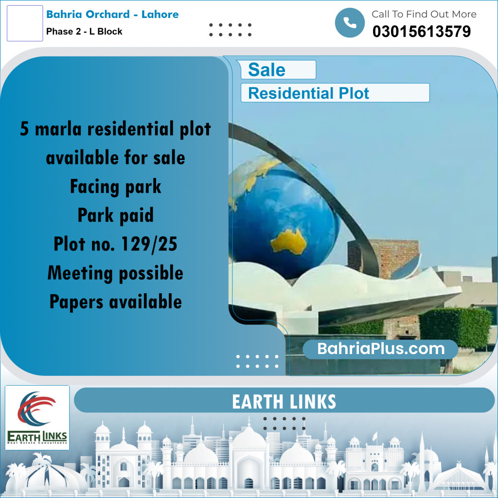 5 Marla Residential Plot for Sale in Phase 2 - L Block -  Bahria Orchard, Lahore - (BP-285716)