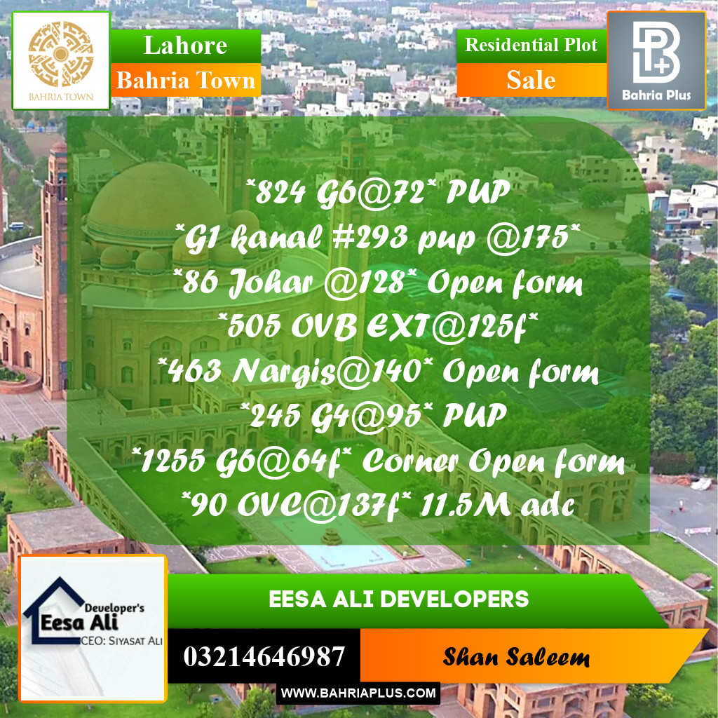 Residential Plot for Sale in Bahria Town, Lahore - (BP-285869)