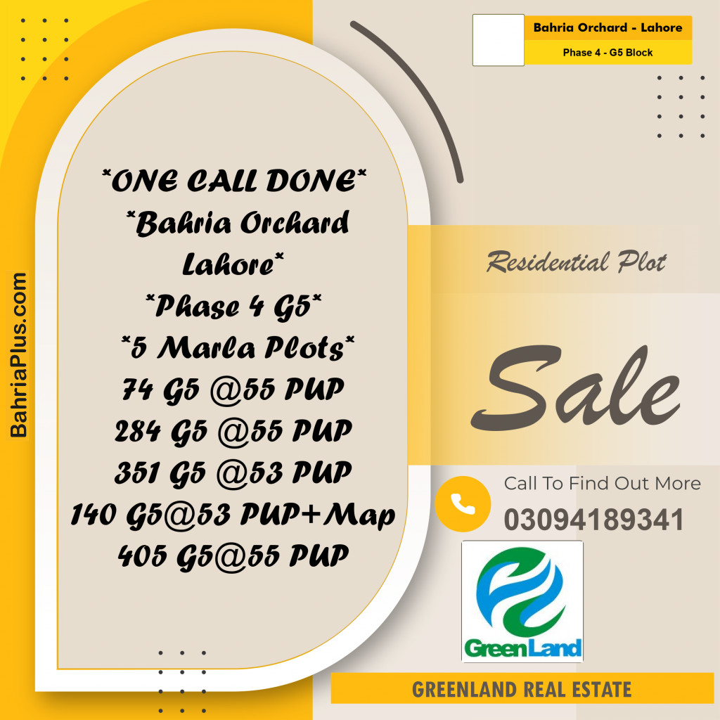 5 Marla Residential Plot for Sale in Phase 4 - G5 Block -  Bahria Orchard, Lahore - (BP-285905)