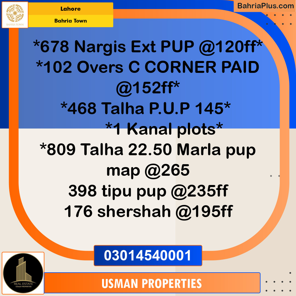 Residential Plot for Sale in Bahria Town, Lahore - (BP-285917)